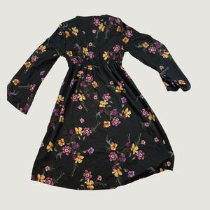 New Look Women Maternity Floral Wrap Dress Size 6 Black Long Bell Sleeve V-Neck